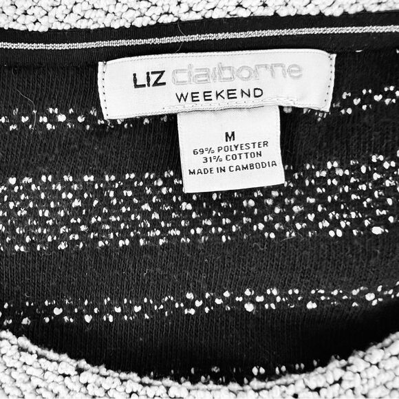 Liz Claiborne Black and White Striped top size Medium - Picture 7 of 7